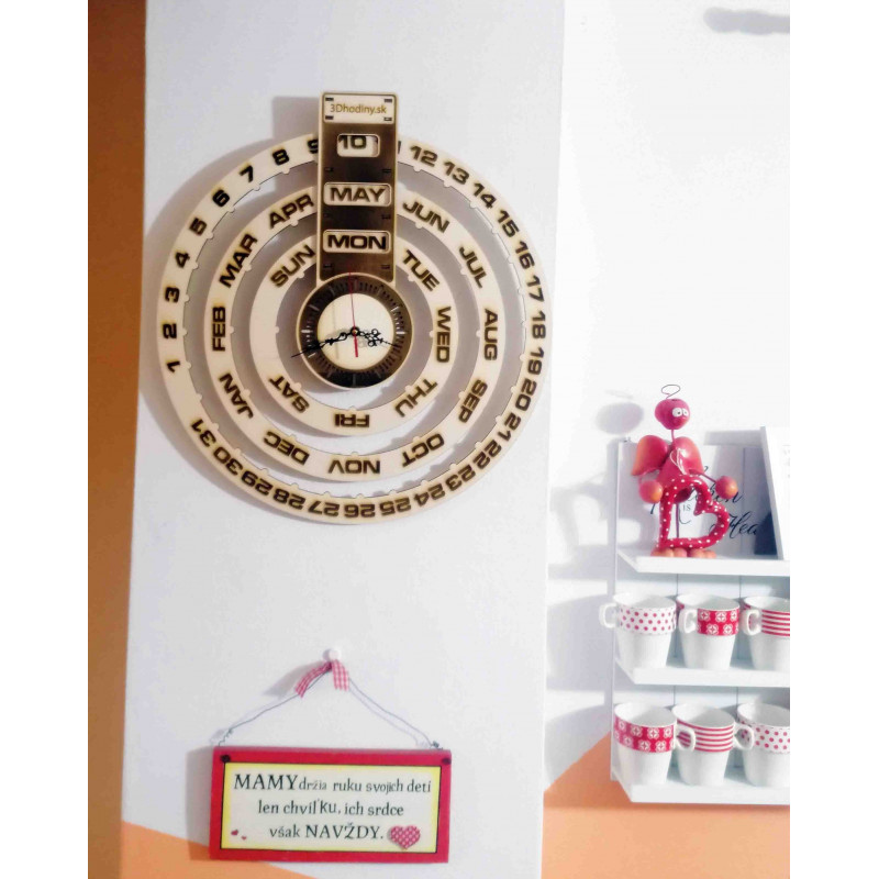Stylesa - Wooden calendar + wood engraved clock JOGBEL II INGLIS PR0161 light poplar