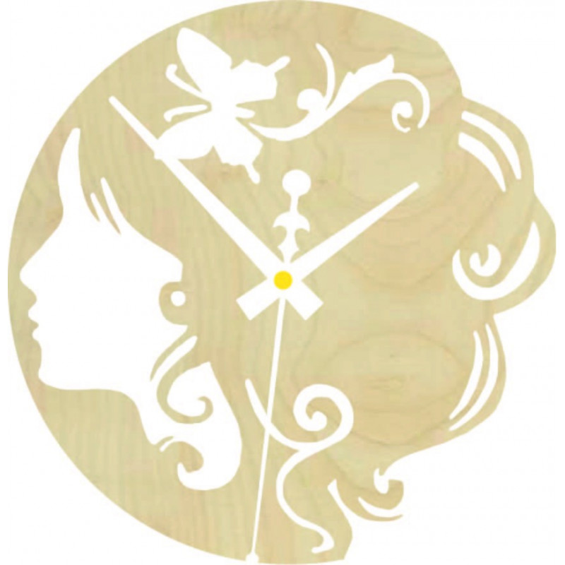 Drevené hodiny - dáma s motýľom vo vlasoch...