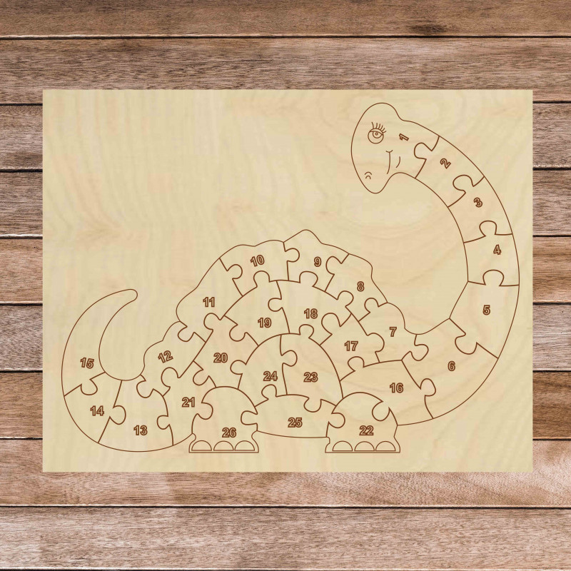 Detské drevené puzzle - Dinosaurus a čísla 26...