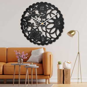 Wooden wall clock - butterfly meadow - black and colored...