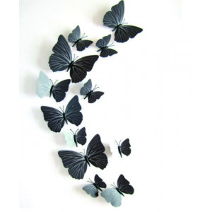 Samolepka - čierne motýle, jednofarebné - 1 balenie obsahuje 12 ks