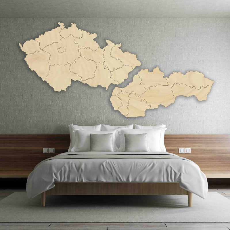 Drevená mapa na stenu Česko a Slovensko