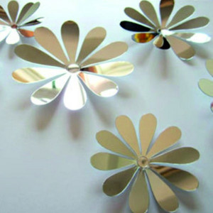 Zrkadlová samolepka - strieborné kvety - 1 balenie obsahuje 12 ks SILVER