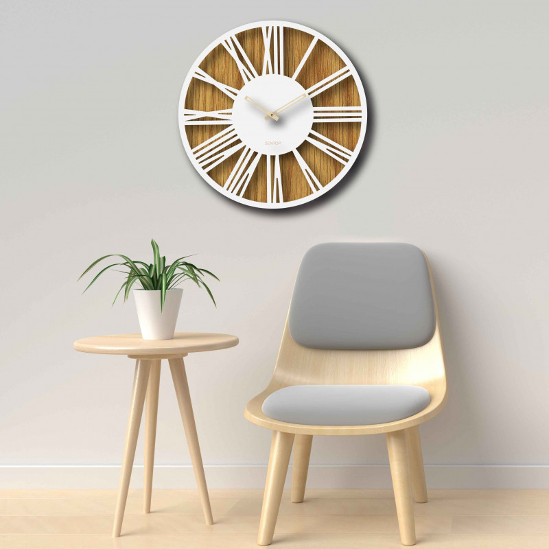 Moderné drevené nástenné hodiny s minimalistickým geometrickým dizajnom