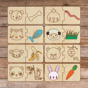 Children's wooden jigsaw puzzle - Animals and food - 16...