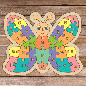 Detské drevené puzzle - Abeceda motýľ A-ZET 26 dielikov | SENTOP H009