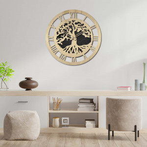 Wooden clock on a tree wall - Sentop | PR0365-A | Roman
