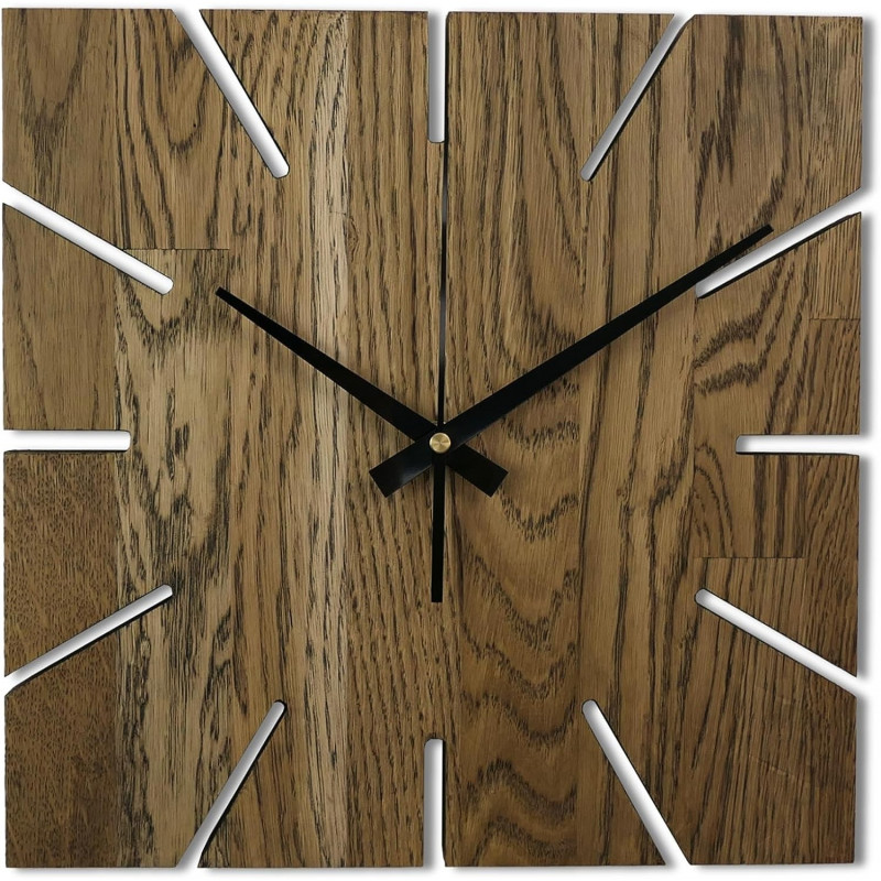 Wooden clock on the wall with oak wood - square I SENTOP MAS008