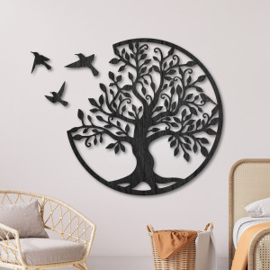 Wooden wall decoration - Tree of life with flying birds I...
