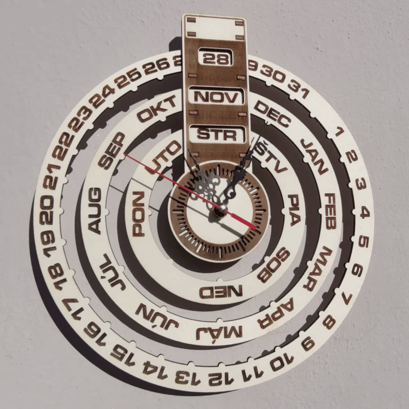 Hodiny na stenu gravírované, drevený kalendár -...