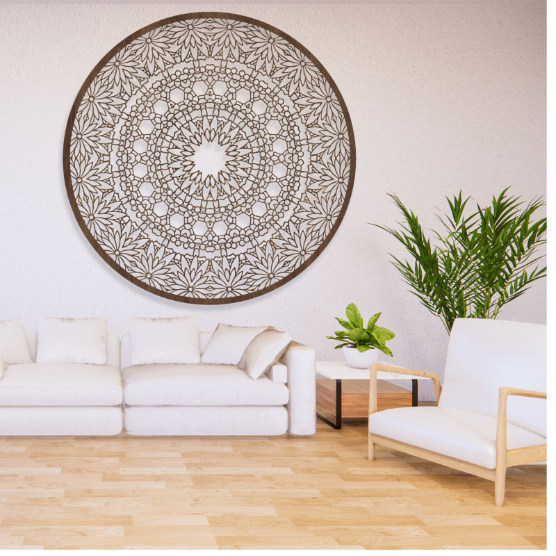 Luxusný drevený obraz mandala na stenu do moderného interiéru