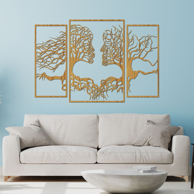 Drevený obraz na stenu tváre a stromy...