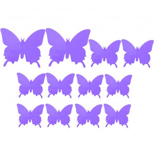 Motýľ nálepka. Farebná samolepka fialová svetlá - motýľ, 1 sada - 12ks