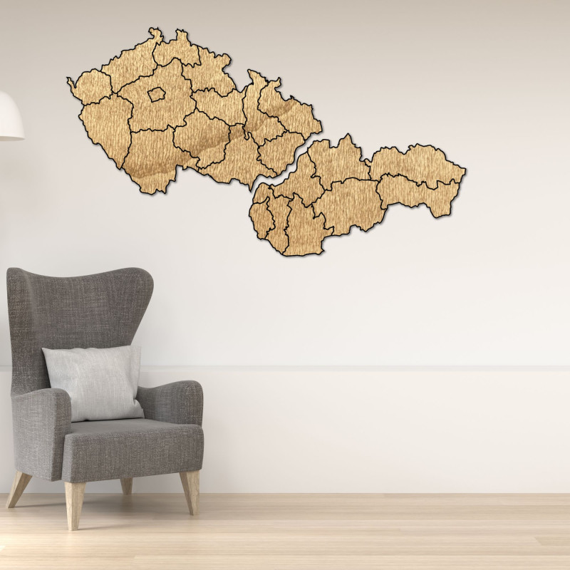 Drevená mapa Slovensko a Česko