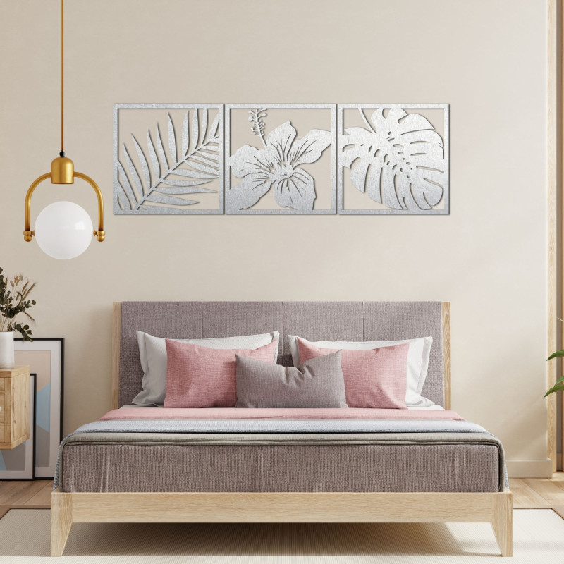 Obraz list monstery, kvet ibištek, palmový list...