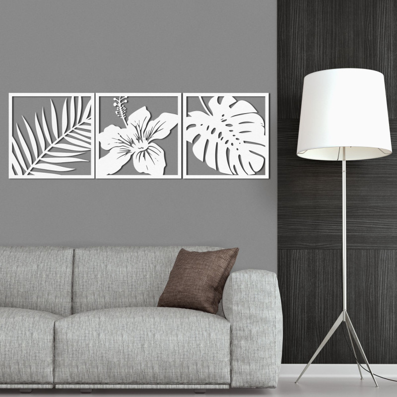 Obraz palmový list, kvet ibištek, list monstery...