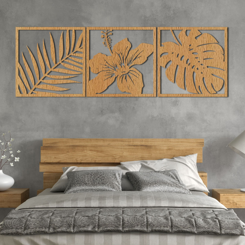 Obraz palmový list, kvet ibištek, list monstery...