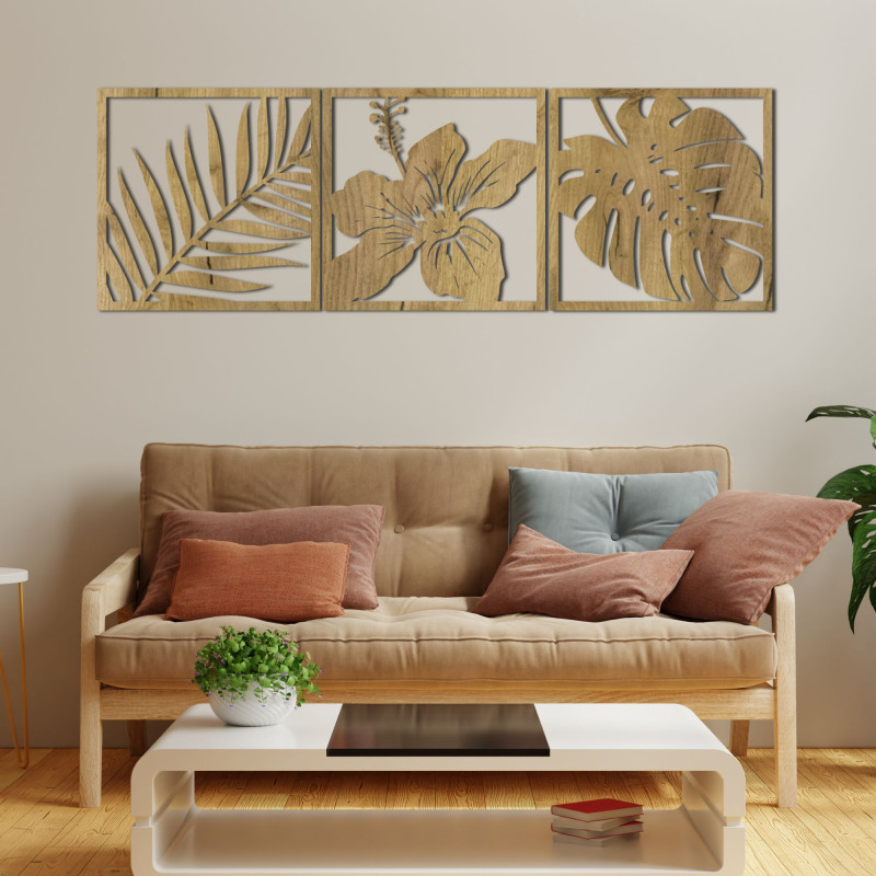 Obraz palmový list, kvet ibištek, list monstery...