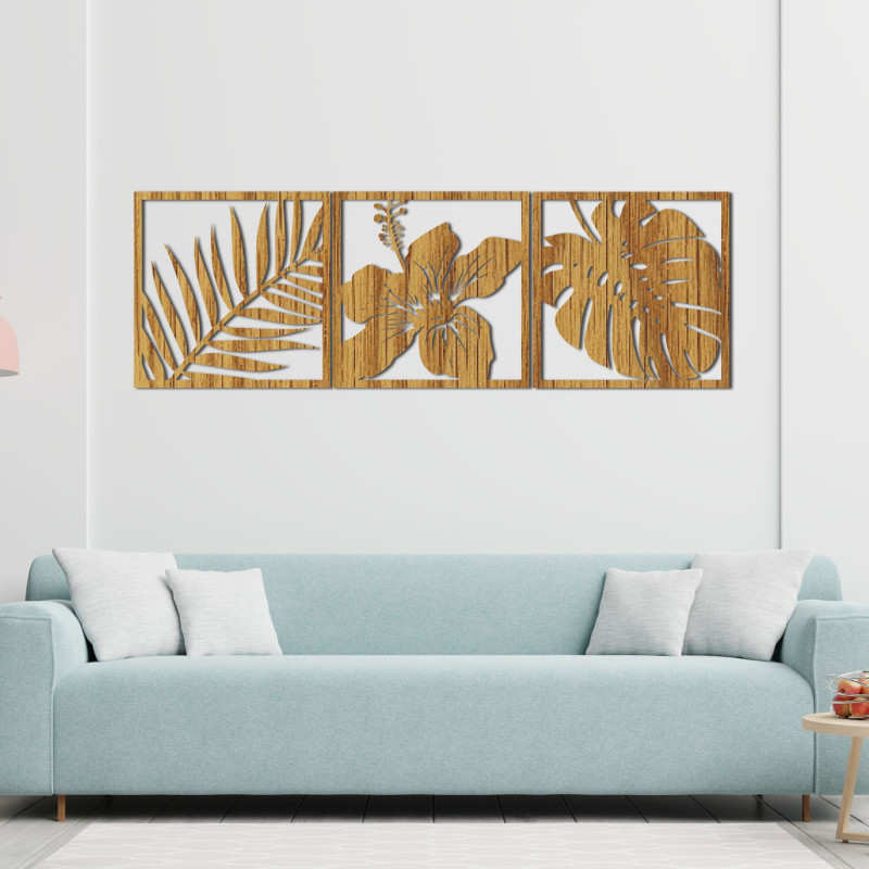 Obraz palmový list, kvet ibištek, list monstery...