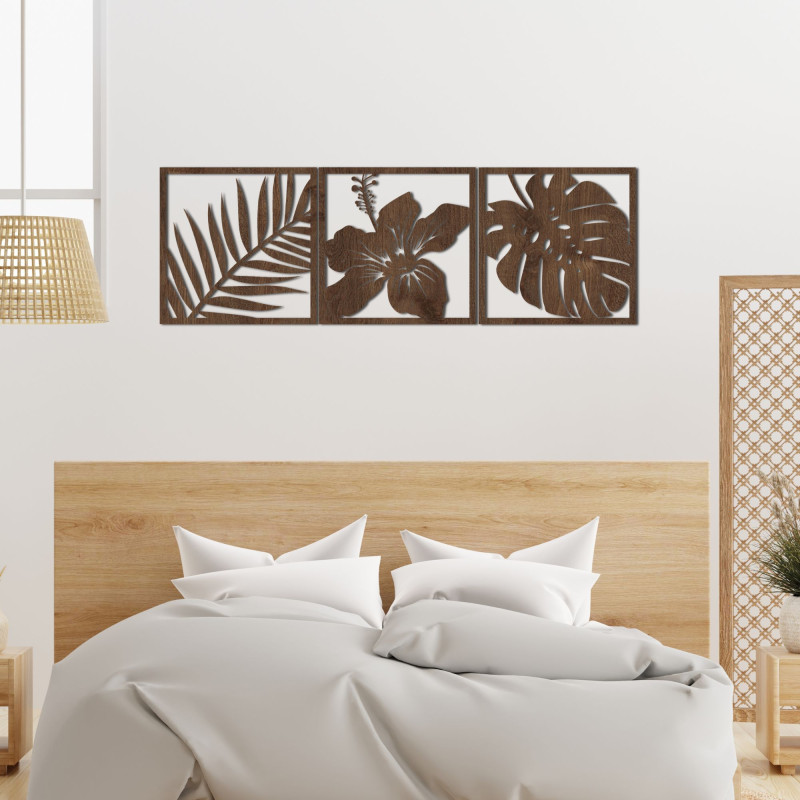 Obraz palmový list, kvet ibištek, list monstery...