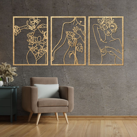 Moderný obraz žien s kvetmi trojdielny set – ELEGANCE