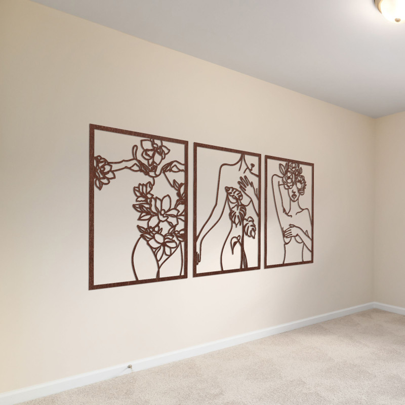 Moderný obraz žien s kvetmi trojdielny set –...