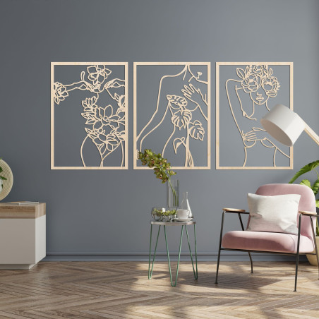 Moderný obraz žien s kvetmi trojdielny set – ELEGANCE