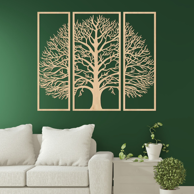 Trojdielna drevená dekorácia na stenu...