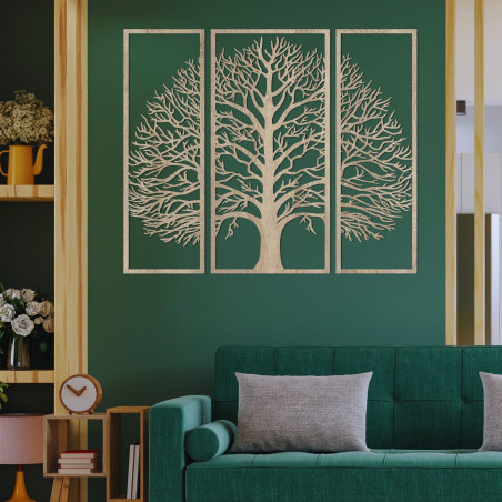Trojdielna drevená dekorácia na stenu exkluzívny strom života - DIVISA