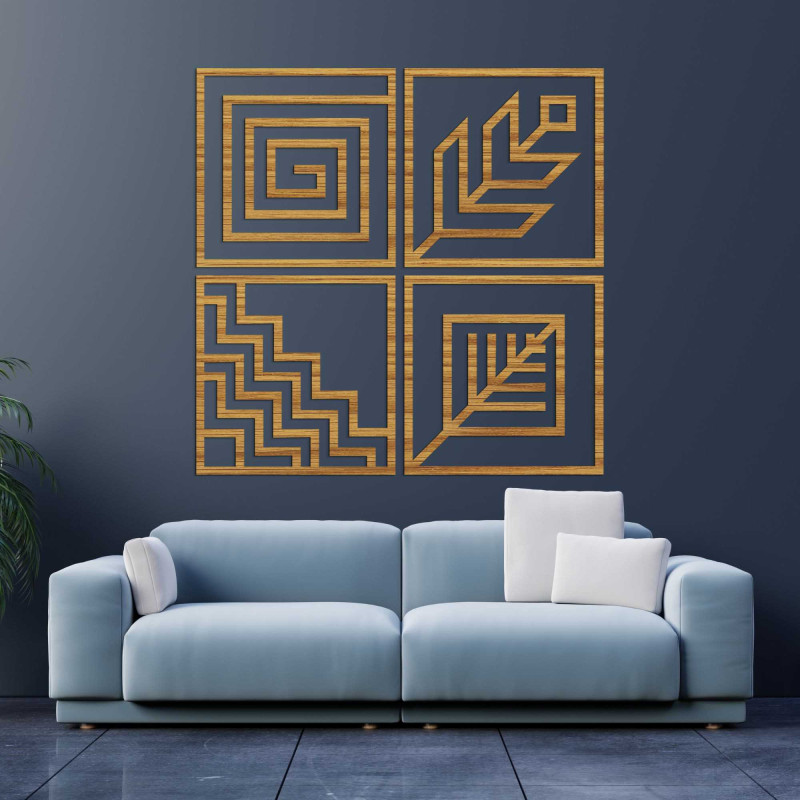 Drevený Obraz na stenu 4 diely geometria