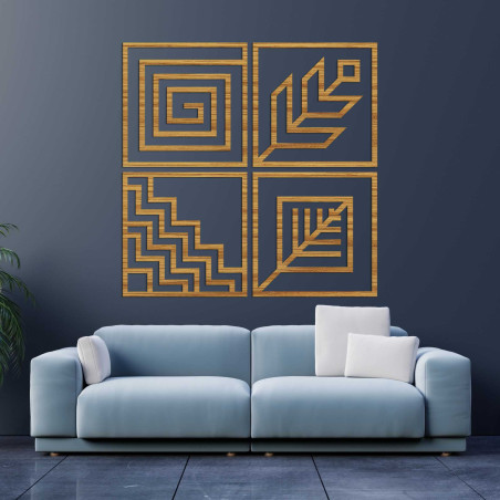 Drevený Obraz na stenu 4 diely geometria