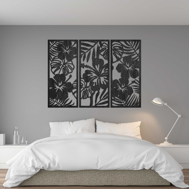 3-dielny drevený obraz Kvet Ibištek - DROBERE