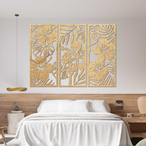 3-dielny drevený obraz Kvet Ibištek - DROBERE 2