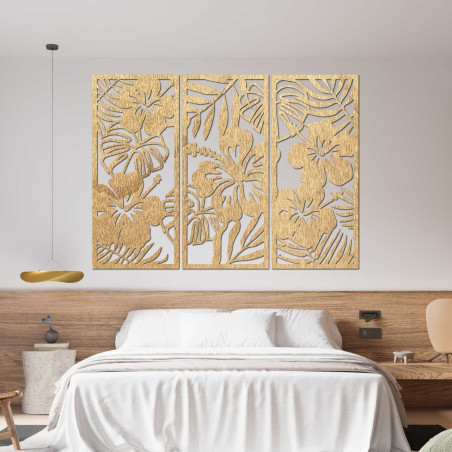 3-dielny drevený obraz Kvet Ibištek - DROBERE