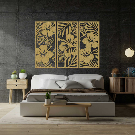 3-dielny drevený obraz Kvet Ibištek - DROBERE