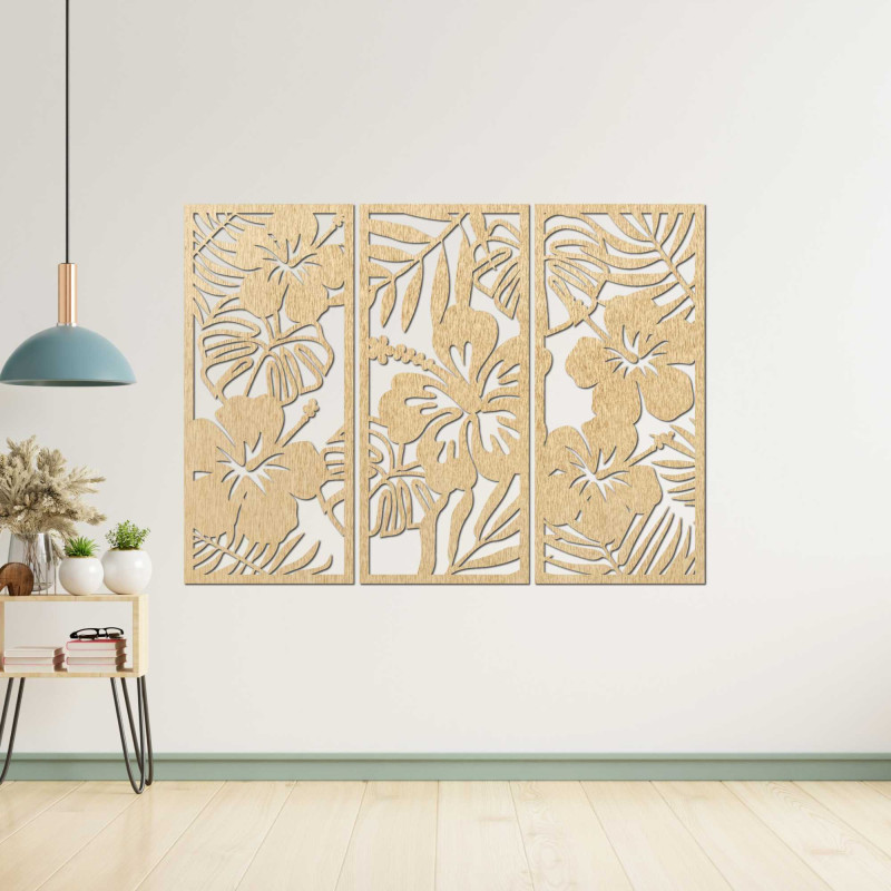 3-dielny drevený obraz Kvet Ibištek - DROBERE