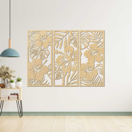 3-dielny drevený obraz Kvet Ibištek - DROBERE