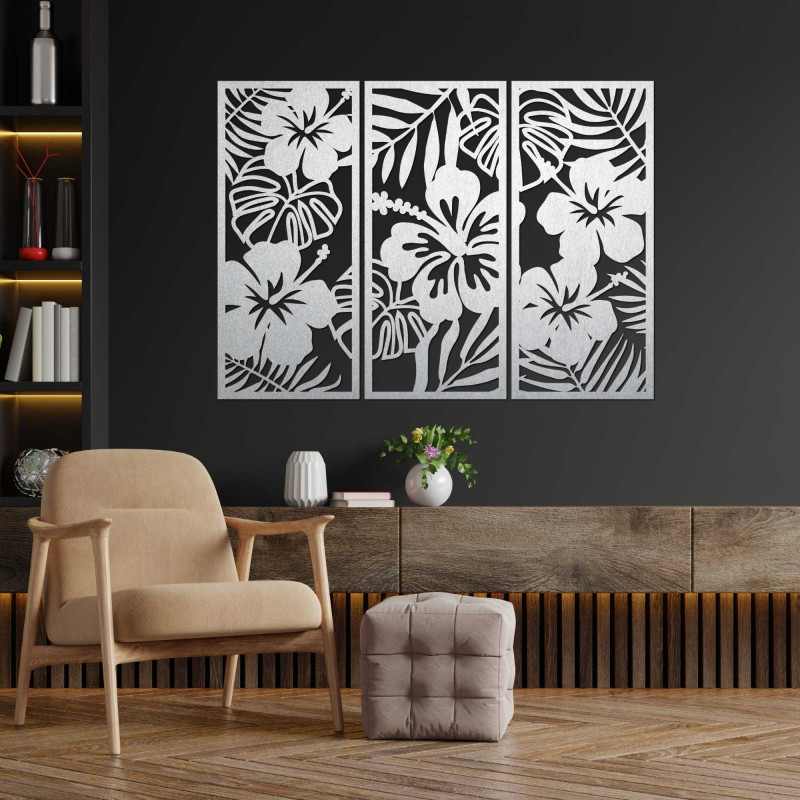 3-dielny drevený obraz Kvet Ibištek - DROBERE