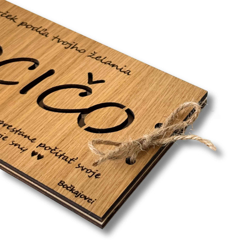 Drevená obálka na peniaze - HOCIČO 20 x 10 cm