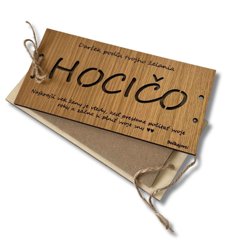 Drevená obálka na peniaze - HOCIČO 20 x 10 cm
