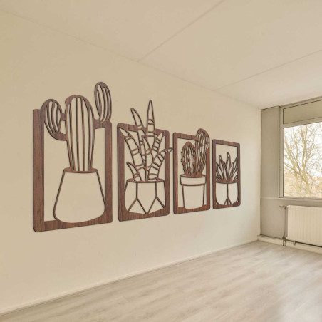 Rustikálna drevená dekorácia s jemnými motívmi izbových rastlín