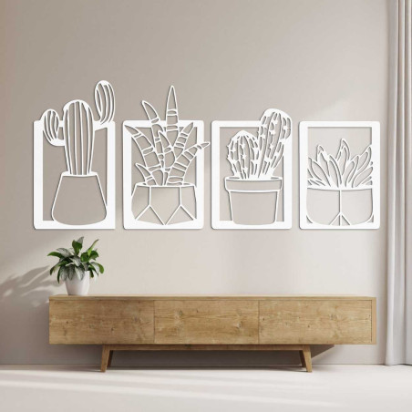 Štýlový prírodný obraz z dreva so vzorom sukulentov a kaktusov