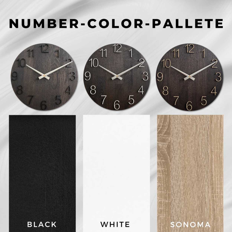 Moderné drevené hodiny s jednoduchým ciferníkom a kovovými ručičkami.