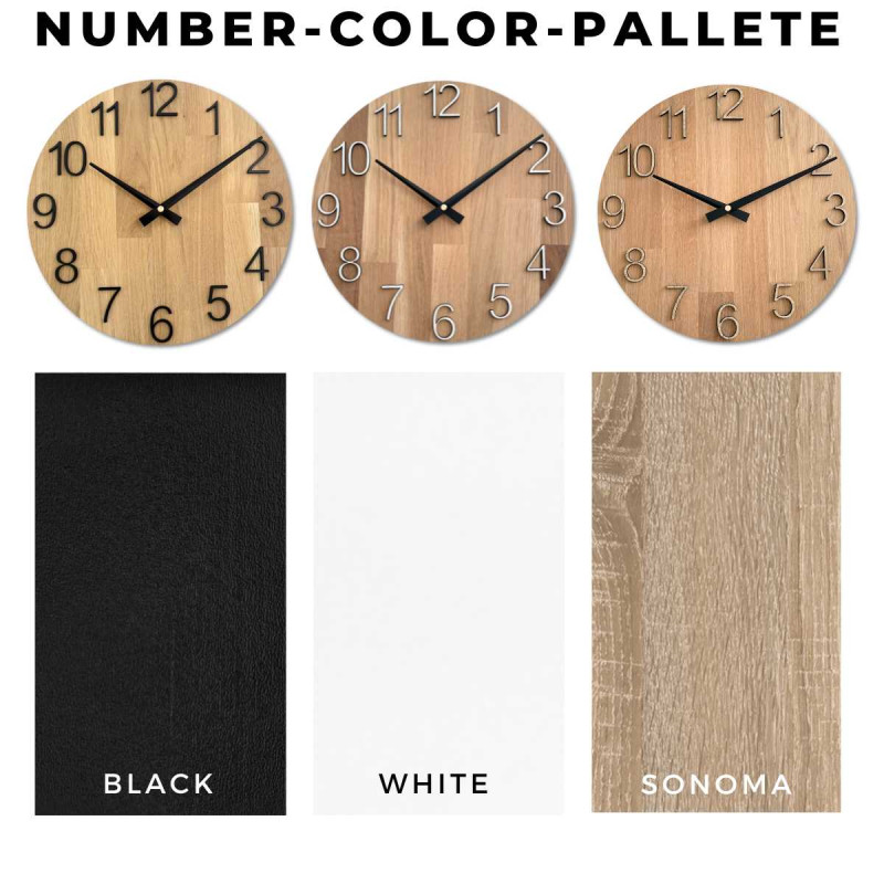 Kruhové hodiny s dekoratívnym výrezom v stredovej časti a jemnou kresbou dreva.