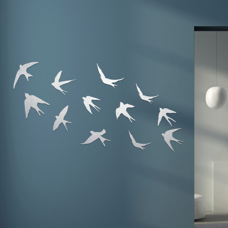 Drevené dekorácie na stenu letiace vtáky - FLOCK