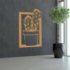 Vyrezávaný drevený obraz s motívom kaktusu, vhodný do obývačky alebo kuchyne.