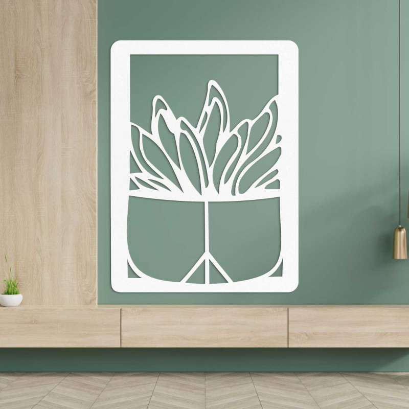 Moderná nástenná dekorácia do obývačky s dreveným rámom a prírodným motívom kaktusu.