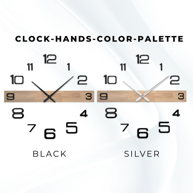 Luxusné nástenné hodiny z dreva s minimalistickým dizajnom a kontrastnými číslicami.