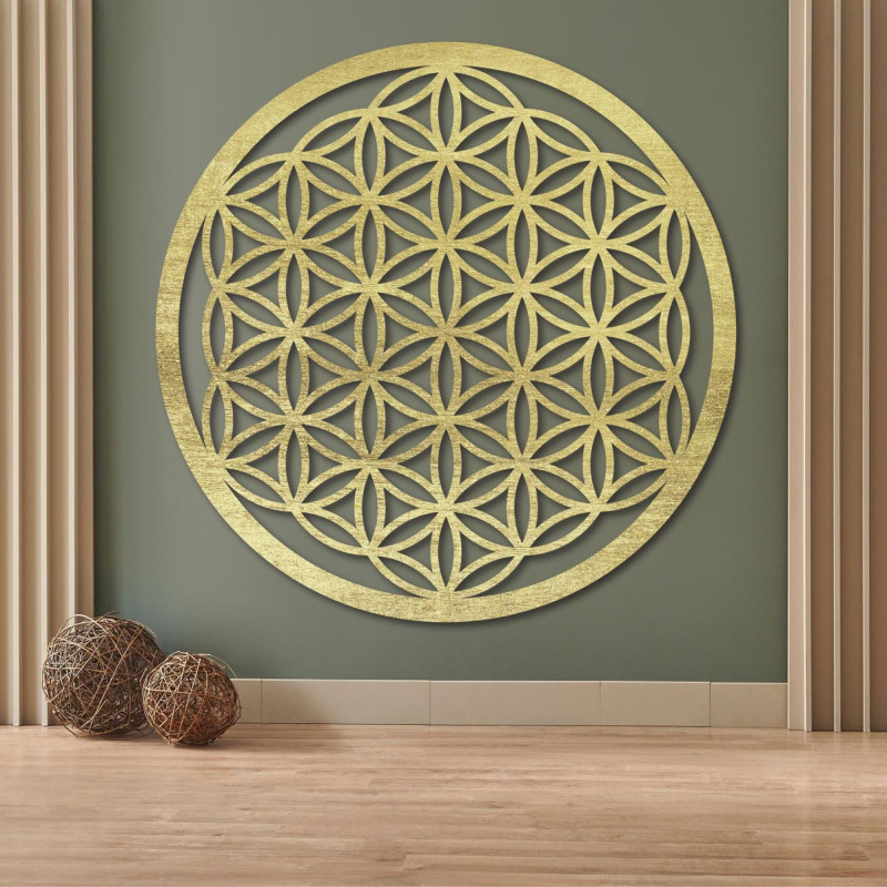 Drevená nástenná dekorácia Kvet života, posvätná geometria mandala.