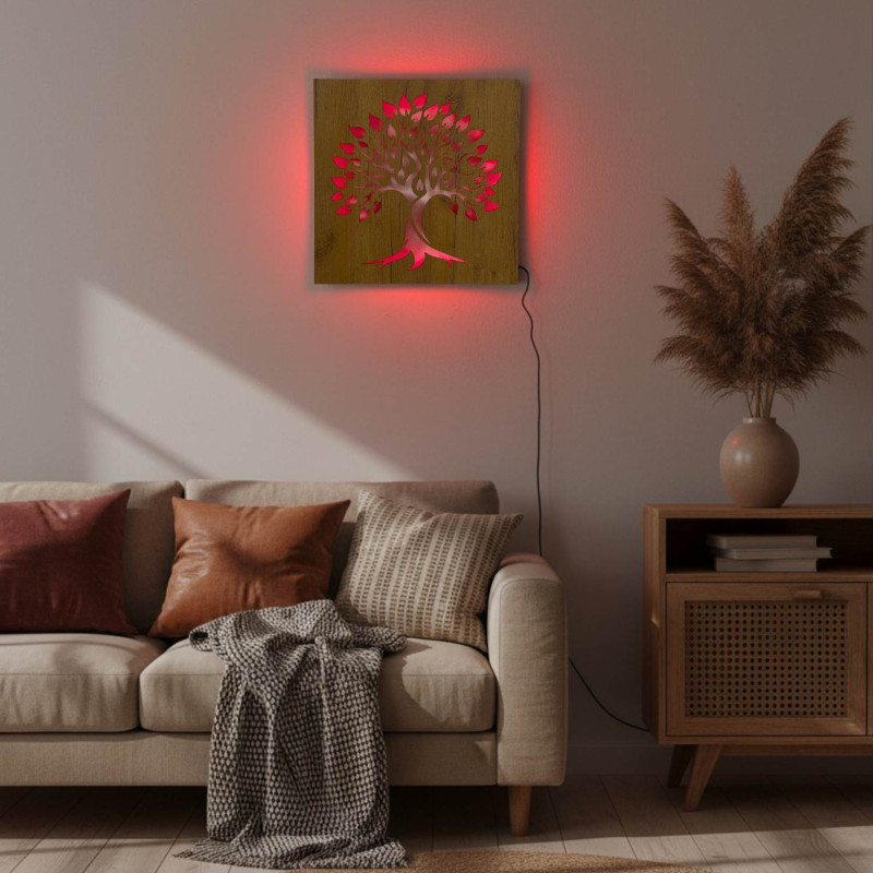 Podsvietený drevený obraz „Strom života“  LED nástenná dekorácia